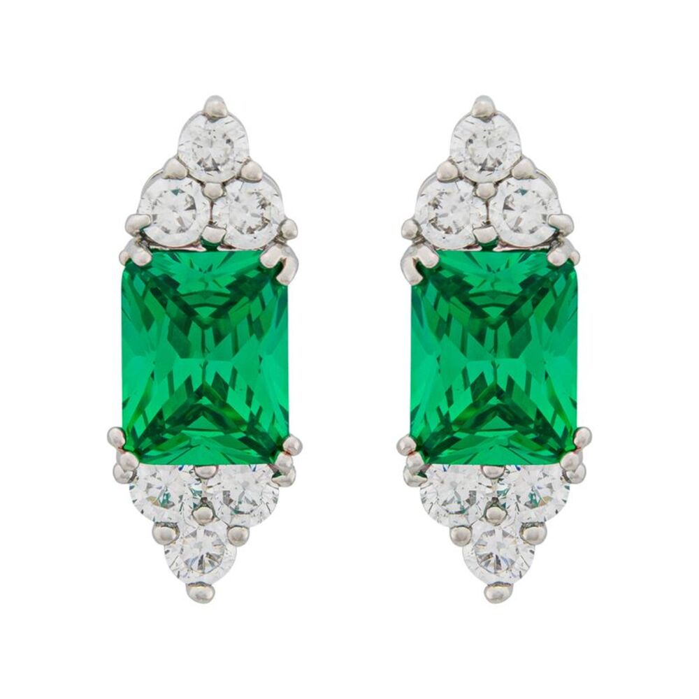 Gold Coast Platinum Plated Emerald and Cubic Zirconia Earrings